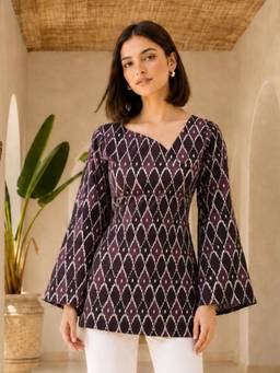 KAFTANIZE - Women Purple Ikat Printed Short Kurti