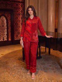 Autumnlane - Women Red Bandhani Printed Co-Ord Set