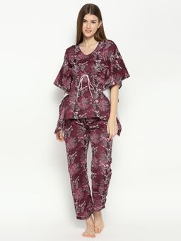 Pyjama Party - Ruby Rue Kaftan Pj Set - Pure Cotton Pj Set In Kaftan Style - Maroon
