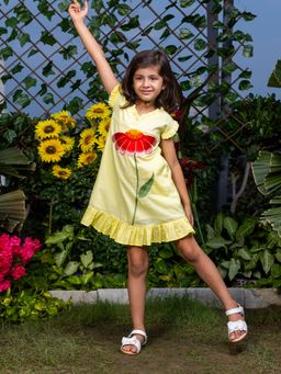 LittleCheer - Big Flower Embroidery Yellow Dress