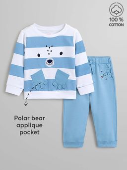 Hopscotch - Boys Blue Pure Cotton Stripe Print Sweatshirt and Joggers (Set of 2)