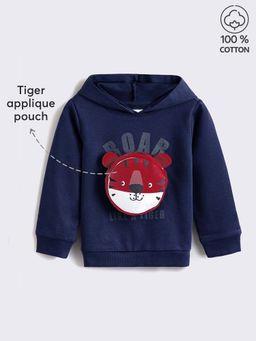 Hopscotch - Boys Pure Cotton Sweatshirt with Attached Tiger Applique Pouch