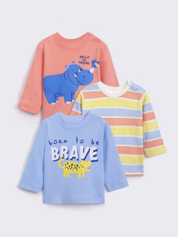 Hopscotch - Boys Multi-Color Pure Cotton Printed T-Shirts (Pack of 3)
