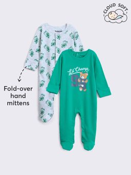 Hopscotch - Boys Pure Cotton Bear Print Footies (Pack of 2)