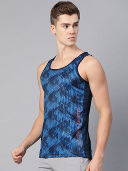 Alcis - Men Blue Printed Dry Tech Slim Fit Tanks