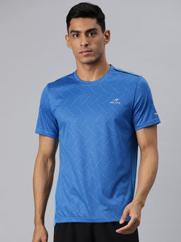 Alcis - Men Blue Printed Anti Static Slim Fit T-Shirt