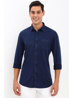 Allen Solly - Men Navy Regular Fit Solid Full Sleeves Casual Shirts