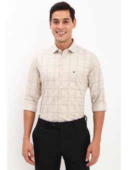 Allen Solly - Men Beige Slim Fit Check Full Sleeves Formal Shirt