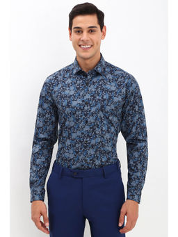 Allen Solly - Men Navy Slim Fit Print Full Sleeves Formal Shirt