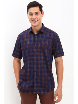 Allen Solly - Men Navy Slim Fit Check Half Sleeves Casual Shirts