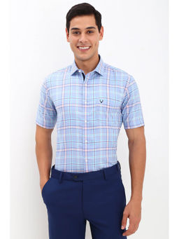 Allen Solly - Men Blue Slim Fit Check Half Sleeves Formal Shirt