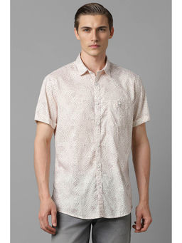Louis Philippe - Men Beige Slim Fit Print Half Sleeves Casual Shirt