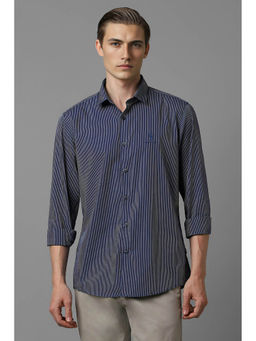 Louis Philippe - Men Navy Slim Fit Stripe Full Sleeves Casual Shirt
