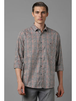 Louis Philippe - Men Grey Slim Fit Check Full Sleeves Casual Shirt