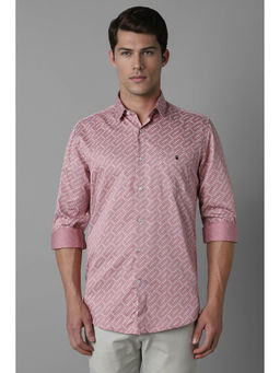 Louis Philippe - Men Pink Slim Fit Print Full Sleeves Casual Shirt