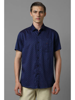 Louis Philippe - Men Navy Slim Fit Print Half Sleeves Casual Shirt