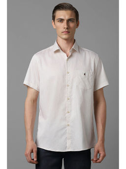 Louis Philippe - Men White Slim Fit Print Half Sleeves Casual Shirt