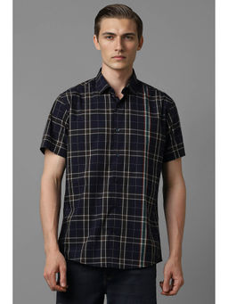 Louis Philippe - Men Navy Slim Fit Check Half Sleeves Casual Shirt