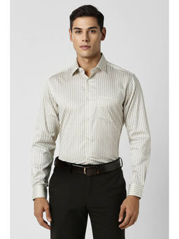Van Heusen - Men Cream Regular Fit Print Full Sleeves Shirt