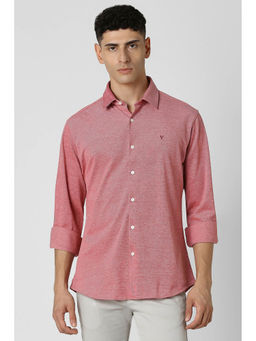 Van Heusen - Men Red Slim Fit Print Self Design Sleeves Casual Shirt