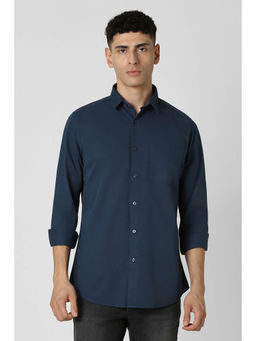 Van Heusen - Men Blue Slim Fit Solid Full Sleeves Casual Shirt