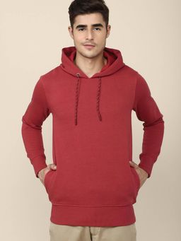 Free Authority - Men Red Coloured Solid Hoodie