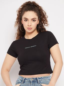 CAMLA - Black Solid Round Neck T-Shirt Black