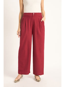 Femmella - Magenta Cranberry Dual Button Detailing Straight Pant