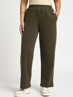 Femmella - Olive Straight Fit Fleece Track Pants