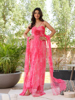 B'Infinite - Rose Pink Peony Tulle Trail Gown