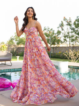 B'Infinite - Tropical Lily Corset Tiered Maxi Dress