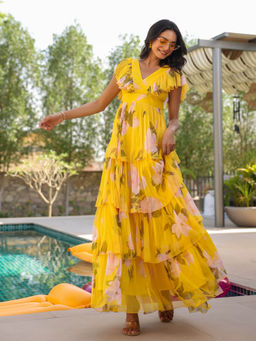 B'Infinite - Sunshine Floral Ruffle Tiered Tulle Gown