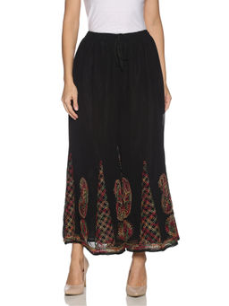 FASHIONABLE CHIKAN HANDIKRAFT - Women's Black Georgette Embroidered Palazzo