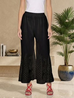 FASHIONABLE CHIKAN HANDIKRAFT - Black Georgette Embroidered Palazzo