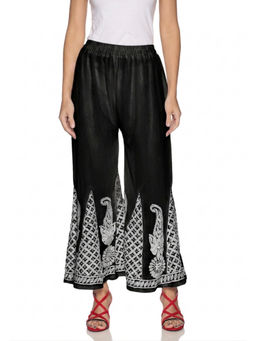 FASHIONABLE CHIKAN HANDIKRAFT - Black Women's Georgette Embroidered Palazzo