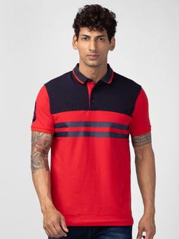 Spykar - Red Polo Collar Half Sleeves Blended T-Shirt For Men