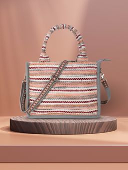 Anekaant - Geomat Grey And Multi Jacquard Cotton Canvas Woven Handheld Bag