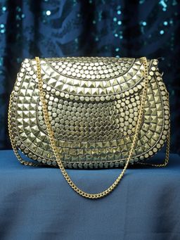 Anekaant - Mosaic Gold Mosaic Embellished Metal Halfmoon Clutch