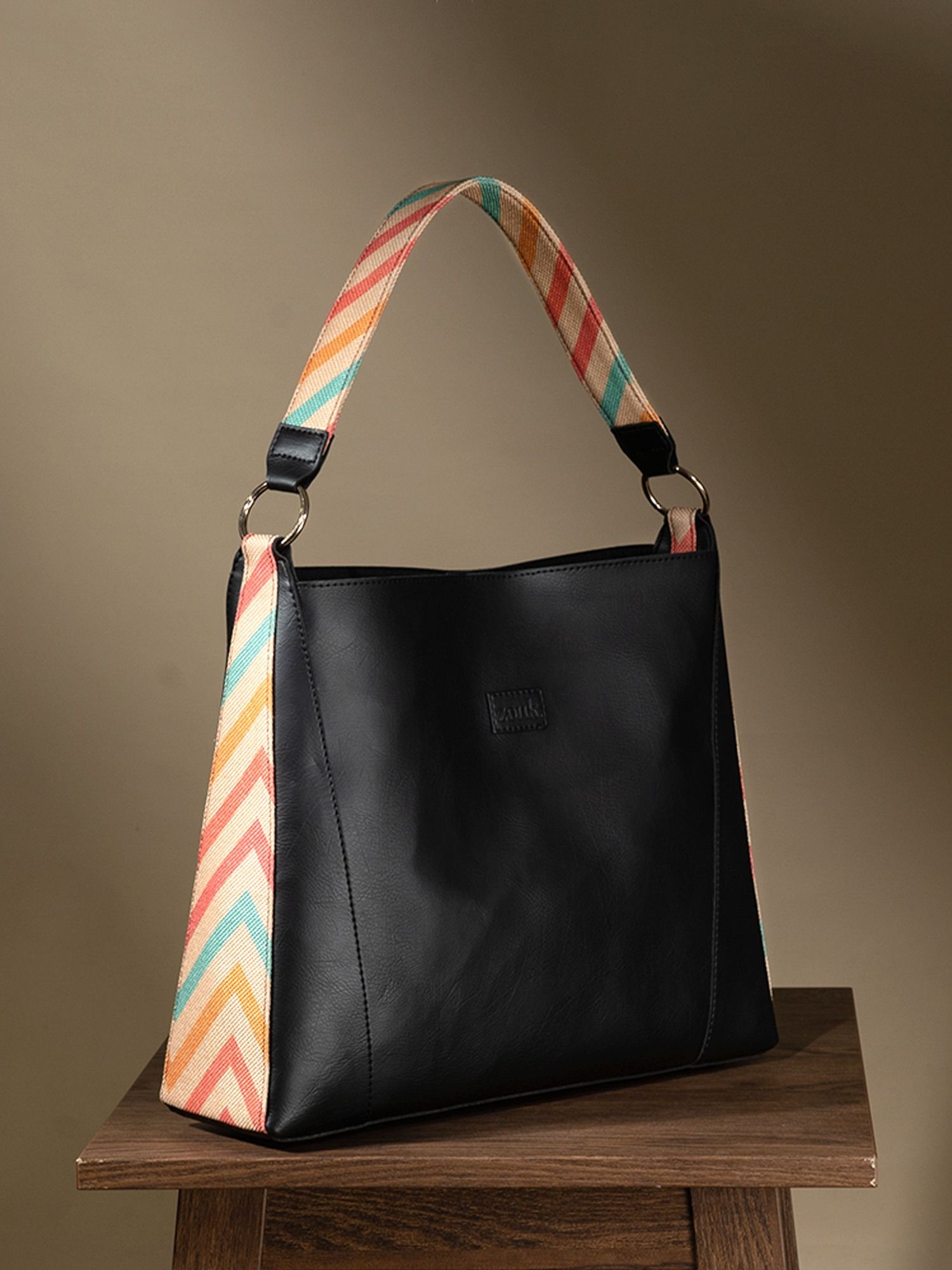 Buy Zouk WavBeach Black Vegan Leather Classic Open Tote Online