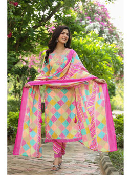 PINKVILLE JAIPUR - Multi Color Bhandej Cotton Embriodery Suit (Set of 3)