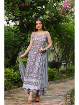 PINKVILLE JAIPUR - Grey Poly Cotton Printed With Embriodery Palazzo (Set of 3)