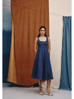 quietBold - Mode Denim Bustier A Line Midi Dress