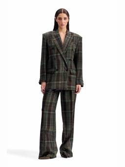 CILVR - Distorted Plaid Power Olive Blazer With Pant