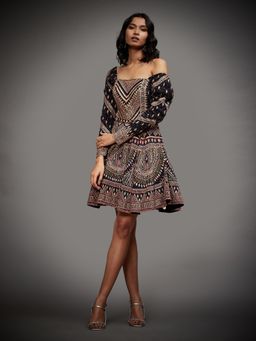RI.Ritu Kumar - Black & Multi Colour Rabari Embroidered Dress