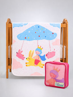 Little Surprise Box - Flying Bunny Ride Muslin Cotton Blanket with Free Storage Pouch