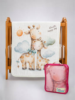 Little Surprise Box - Giraffe Happy Day Muslin Cotton Blanket with Free Storage Pouch