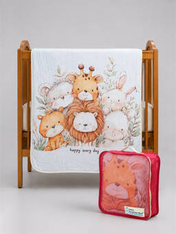 Little Surprise Box - Jungle Friends Muslin Cotton Blanket with Free Storage Pouch