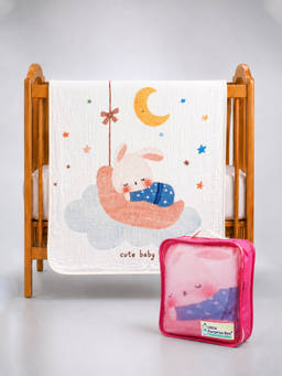 Little Surprise Box - Sleeping Moon Baby Muslin Cotton Blanket with Free Storage Pouch