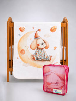 Little Surprise Box - Moonlight Puppy Dreams Muslin Cotton Blanket with Free Storage Pouch