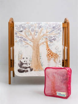 Little Surprise Box - Panda and Giraffe Muslin Cotton Blanket with Free Storage Pouch